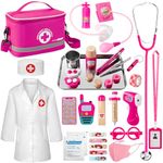 EFO SHM Doctors Set for Kids, Doctors Kit with Real Stethoscope, Doctor Costume, Doctors Bag and Wooden Syringe, Doctor Playsets for Kids 3+ Year Old