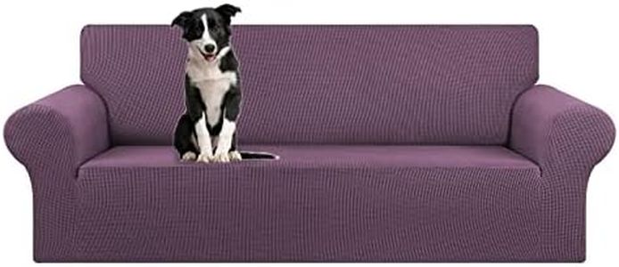 KEKUOU Stretch Oversized Sofa Slipcover 1 Piece Couch Sofa Cover (94"-110") Furniture Protector 4 Seater Sofa with Elastic Bottom for Kids,Pet.Jacquard Checked Pattern Fabric(X Large,Dark Purple)