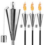 FAB BASED 4Pack Oil Torch Lamp Torch, Citronella Torches Outdoor Mosquito,Backyard Torches for Outside/Patio/Lawn/Garden/Outdoor,Silver