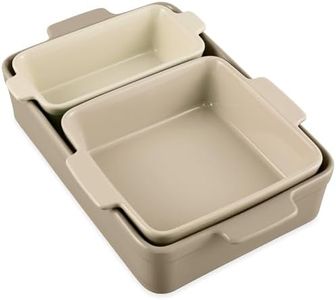 Best Choice Products Bakeware Set, Baking Dish Set, 3-Piece Nonstick, Toxin-Free, Ceramic Serving Dishes, Casserole, Bread Loaf, Square Pan, Space-Saving Nesting Design - Mushroom Beige