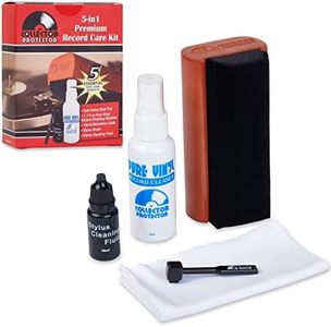 Collector Protector 5-in-1 Vinyl Record Cleaning Kit. Includes Soft Velvet Record Brush, Pure Vinyl Cleaning Solution, Stylus Cleaner & Brush, Microfiber Cloth & Storage Pouch