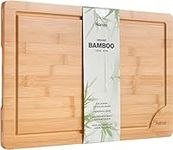 Premium Organic Bamboo Wooden Chopping Board by Harcas. Extra Large Size Cutting Board 45cm x 30cm x 2cm. Best for Meat, Vegetables, Tapas and Cheese. Professional Grade for Durability. Drip Groove