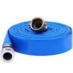 Geowaky 1-1/4" x 100′ PVC Lay Flat Water Pump Discharge Hose With Aluminum Pin Lug Fittings, Heavy Duty Reinforced Pool Backwash Hose Assembly
