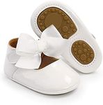 Babelvit Baby Girls Premium Bowknot Mary Jane Flats Wedding Princess Dress Baptism Shoes Rubber Sole PU Leather Infant Toddler First Walking Moccasins Crib Shoes