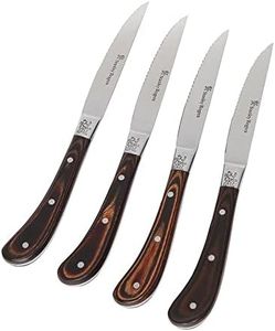 Stanley Rogers 50748 Pistol Grip Woodland Steak Knife Set, Stainless Steel Serrated Blade, Sharp Knives with Ergonomic Handle (Colour: Brown, Silver), Quantity: 1 Set, 4 Pieces