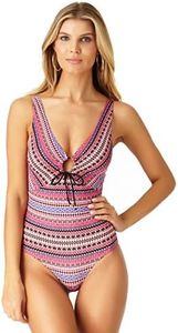 Anne Cole Women's Keyhole Plunge Stripe One Piece Swimsuit, Stevie Stripe, 10