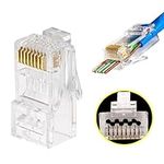 PETECHTOOL 50 Pack RJ45 23AWG Cat6a Cat6 Large Pass Through Connector Gold Plated 8P8C Ethernet Modular Plug UTP Network Ends for Unshielded Twisted Pair Solid Wire & Standard Cables