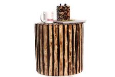 Simran Handicrafts Round Wooden Stool Natural Wood Logs Best Used as Bedside Tea Coffee Plants Table for Bedroom Living Room Outdoor Garden Furniture Pre-Assembled - 12 inch