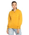 Alan Jones Clothing Women's Solid Cotton Regular Fit Hooded Sweatshirt (Wm17-Ss01_Mustard_M)