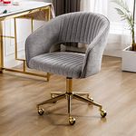 Wahson Home Office Chair Comfortable Computer Desk Chair Swivel Task Chair with Golden Base, Vanity Chair for Teens Adults Bedroom, Gray