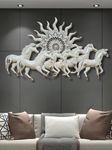 ZXC Metal Iron White Running 7 Horses With LED Light 3D Wall decor Wall Art Wall Hangings For Home Decoration/Wall Hanging Decorative Items - 46X26 Inch