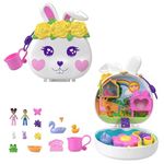 Polly Pocket Dolls and Playset, Animal Toys, Flower Garden Bunny Compact with Water Play and 2 Color-Change Pieces, HKV36