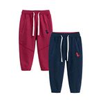 FVZKAR Toddler Boys Jogger Pants Dinosaur Splice Drawstring Elastic Sweatpants 2-Pack (Blue Red, 8 Years)