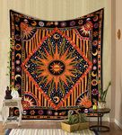 THE ART BOX Mandala Tapestry for Bedroom Wall Decor Wall Hanging Beach Blanket Bed Throw Tapisserie Hippie Room Decor Bohemian Trippy Tapestry Psychedelic, Yellow-Orange, 215 x 230 Cms