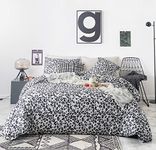 SUSYBAO Grey Leopard Duvet Cover Queen 100% Cotton Black Cheetah Duvet Cover 3 Pieces Set 1 Modern Gray Animal Pattern Duvet Cover with Zipper Ties 2 Pillowcases Soft White Cheetah Print Bedding