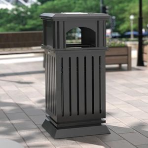BEAMNOVA Black Trash Can Outdoor Top Tray Stainless Steel Commercial Garbage Enclosure with Locking Lid Heavy Duty Industrial Yard Garage Waste Container, 37.4 * 17.7 * 17.7in