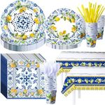 Dingion 227 Pcs Amalfi Coast Lemon Party Supplies Capri Lemon Party Positano Tableware Decorations Summer Mediterranean Decorations Disposable Plates Napkin Forks for Birthday Baby Shower Serves 25