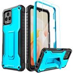 ExoGuard for T-Mobile REVVL 6 5G Case, Rubber Shockproof Full-Body Cover Case Come with a Tempered Glass Screen Protector, Built-in Kickstand (Blue)