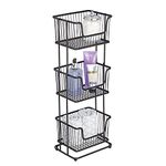 mDesign Tall 3 Basket Tiered Bathroom Holder, Metal Wire Floor Stand Storage Layered Rack with Three Tier Storage Shelving Bathroom Organizer Bins for Bath Towels, Hand Soap, and Toiletries - Black