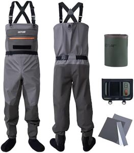 Goture 5-Layer Waterproof Stocking Foot Waders, Breathable Fly Fishing Waders for Men with Handwarmer, Storage Pockets, Adjustable Waist Belt with Bottle Holder, Fishing Chest Wader for Fishing S