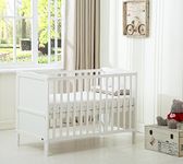 mcc direct Cot Bed Wooden Baby Cot Toddler Bed Premier Aloe Vera Water Repellent Mattress Orlando (White)