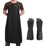 Waterproof Rubber Vinyl Apron & Heavy Duty Latex Gloves, DaKuan Ultra Lightweight Resist Strong Acid, Alkali and Oil Apron & Gloves Best for Staying Dry When Dishwashing, Lab Work, Butcher