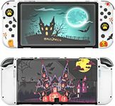 Halloween Decoration Switch OLED Case, Switch OLED Protective Case with TPU Joycon Covers and Glass Screen Protector and Thumb Grip Caps