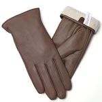 ROSYLINE Leather Gloves Women Touch Screen Gloves Warm Winter Driving Glove Hull-Hand Brown S