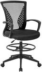 Drafting Chair Tall Office Chair Standing Desk Chair Adjustable Height with Arms Foot Rest Back Support Rolling Swivel Desk Chair Mesh Drafting Stool for Adults