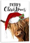 Highland Cow Christmas Framed Wall Art, Christmas Pictures Decorations Wall Decor for Farmhouse Home Canvas Painting Print Artwork