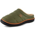 VeraCosy Men's Quilted Slip-on Slippers Technical-cloth Soft Fuzzy Comfy Non-slip Campground Style House Shoes Olive green, 9-10 US