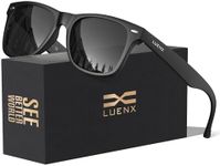 LUENX Polarized Sunglasses for Men Women UV400 Protection Non-mirrored Black Lens Matte Black Square Frame 54MM