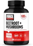 FORCE FACTOR Beetroot + Mushrooms Supplement for Great Health, Beet Root Capsules with 7 Functional Mushrooms, Lion’s Mane, Cordyceps, & More, Soy Free, Non-GMO, 120 Capsules