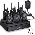 eSynic 6Pcs Walkie Talkies for Adults Professional Walkie Talkies 2 Way Radio Walkie Talkies Rechargeable Walky Talky With Original Earpieces & Charge Base Support 16CH & VOX Function for Work etc