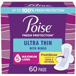 Poise Ultra Thin Incontinence Pads with Wings, Maximum Absorbency, Bladder Control Pads, 60 Count (3 Packs of 20)