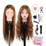 Beauty Star 23.5 inch 80% Real Human Hair Training Head Cosmetology Make-up Hairdressing Mannequin Manikin Doll Head with Table Clamp Holder + DIY Hair Styling Braid Set, Light Brown