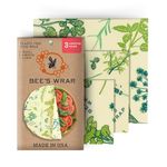 Bee's Wrap Reusable Vegan Alternative to Beeswax Food Wraps, Made in the USA, Eco Friendly Food Wraps, Sustainable Food Storage Containers, Organic Food Wraps, Assorted 3 Pack (S, M, L), Vegan