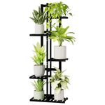 Bamworld 5 Tier Bamboo Plant Stand Indoor, Corner Plant Shelf for Multiple Plants, Small Tiered Flower Stand for Window Garden Balcony Home Decor Living Room Bedroom(Black)