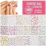 Cute Nail Stickers Over 1400 for Children, Kids, Adults - 18 Sheets Self Adhesive Girls Nail Art Decal Kit Decoration Accessories - Flowers, Hearts, Butterflies, Fruits, Animals