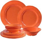 LEHAHA Orange Melamine Dinnerware Set, 12 Piece Kitchen Tableware Plates Bowls Dishes Set, Lightweight Unbreakable Dinnerware Set for 4, Dishwasher Safe and BPA free