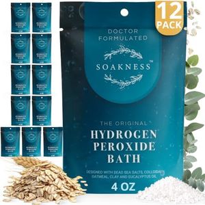 Soakness Hydrogen Peroxide Epsom Salt Bath Soak - USA-Made – Patented Bath Salts, Muscle Recovery, & Skin Detoxification – Magnesium Salts for Bathing - Doctor Formulated Pure Epsom Salt (12-Pack)