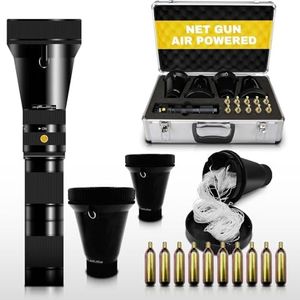 Net Gun Air-Powered with 4 Pre-Loaded Nets, Metal Carrying Case, Compatible with CO2 Cartridges (Not Included) – Versatile Capture Tool for Wildlife and Security Use