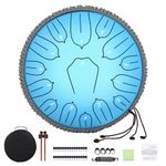 Musfunny Steel Tongue Drum 12 inch 15 Notes Handpan Drum D-Key Percussion Instrument with Music Book Bag Mallets Wiping Cloth for Musical Education Concert Yoga (12 inch Sky Blue)