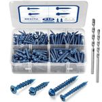 Besitu 210Pcs Concrete Screws 1/4" and 3/16" Assortment Kit with Drill Bit, Flat & Hex Head Anchors for Anchoring to Masonry, Block or Brick, No Pre Drilling, Diamond Point