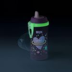 NUK Kiddy Cup Night Toddler Cup | 12+ Months | 300 ml | Leak-Proof Toughened Spout | Glow in The Dark | Clip & Protective Cap | BPA-Free | Purple