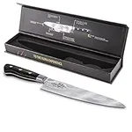 KUMA Professional Damascus Knife - 8 Inch Japanese Chef Knife, AUS10 Core - Corrosion And Stain Resistant - G10 Handle & Sheath Made Of Hardened Carbon steel