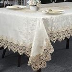 Arquiel Rectangle Lace Tablecloth, Flower Embroidered Macrame Table Cloth, Farmhouse Rustic Table Cover for Kitchen Dining Parties Picnic(Light Gold, 130x175cm)