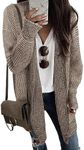 Sidefeel Sweaters for Women Trendy Long Sleeve Open Front Chunky Knit Oversized Checkered Cardigan Sweaters Winter Coat Mocha Brown Medium