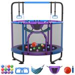 SKYUP 4.5/5/5.5FT Mini Trampoline for Kids Ages 1-8, 400LBS No-Gap Toddler Trampoline with Net, Swing, Adjustable Gymnastics Bars, Basketball Hoop, Indoor/Outdoor Trampoline, Boys & Girls Gifts Toys