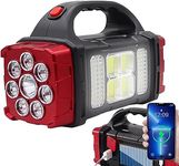 AARKRI SALES Rechargeable Camping Lantern Flashlight - 4 Light Modes, Super Bright Spotlight with Solar Panels, 7 Modes, High Lumens, Ideal for Hiking, Camping, Outdoor & Emergency Use (Red)